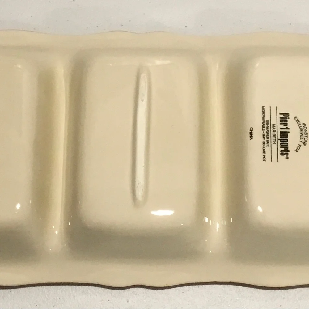 Pier 1 Red and Cream Ceramic Divided Tray with Floral Motif